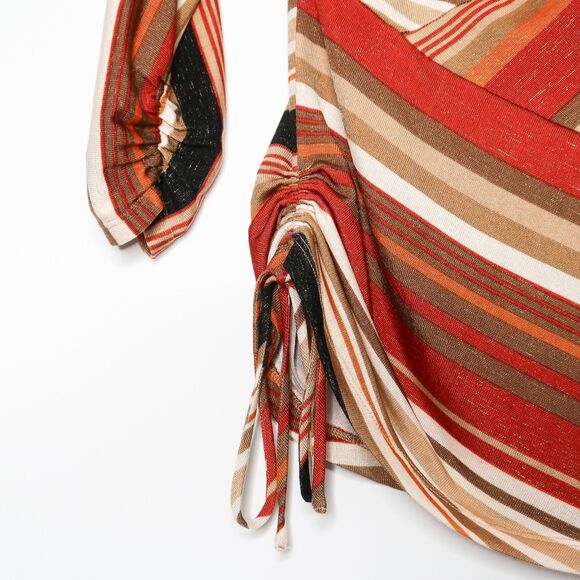 Cache Womens Assymetrical Top Size Small Orange Red Striped Feminine Ruched Side - Picture 6 of 6